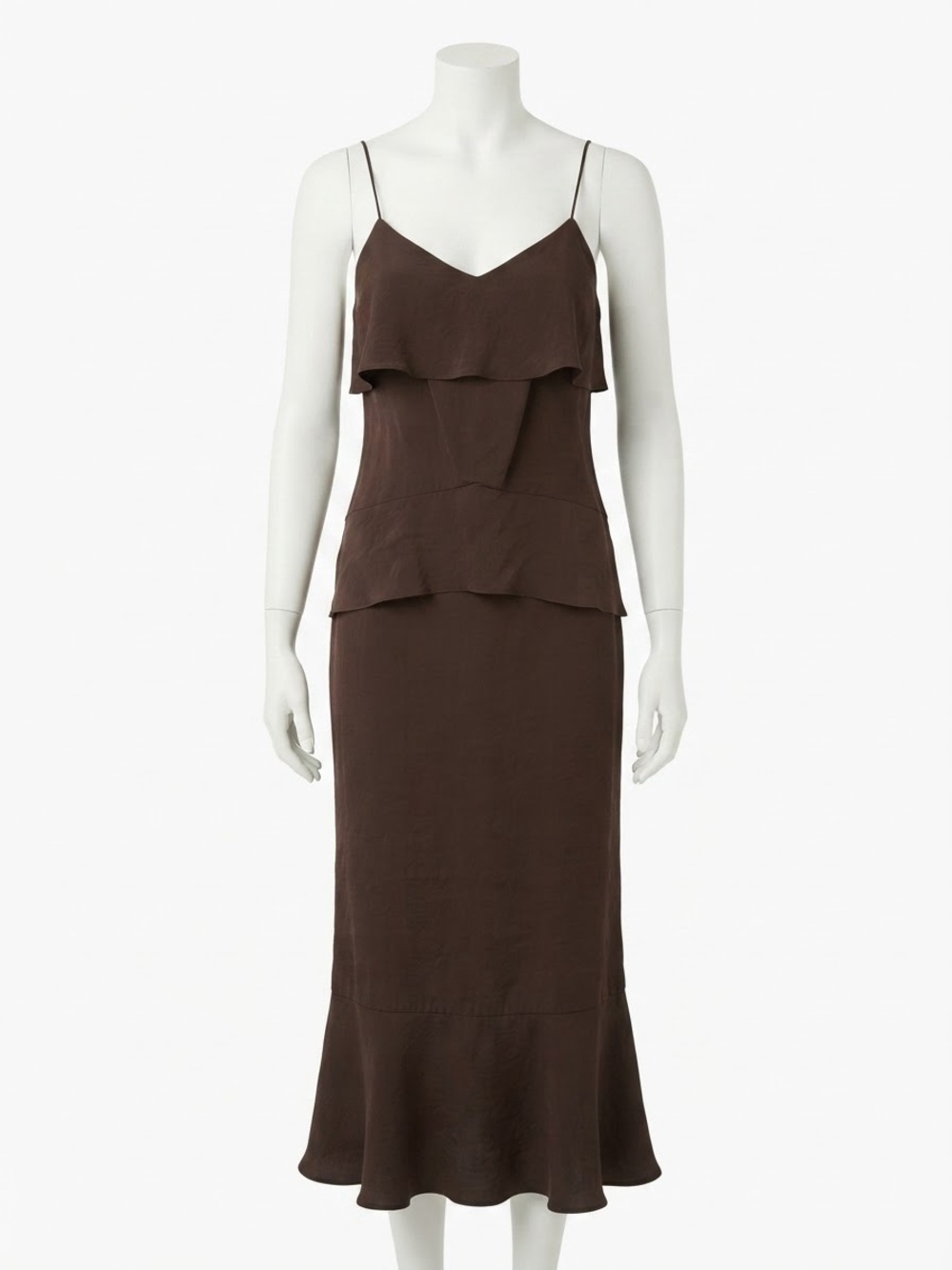 NWT Massimo Dutti Brown Modal Tiered Ruffle long Dress